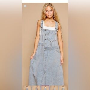 POL Blue Denim Overall light pinstriped dress